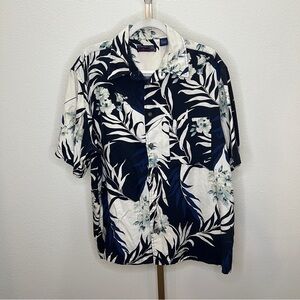 Roundtree & Yorke Silk Blend short sleeve button down shirt Blue Cream L